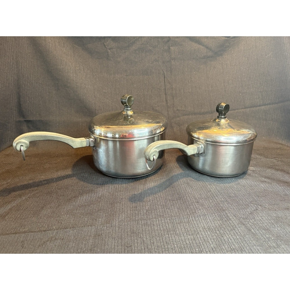 Vintage Farberware Aluminum Clad Stainless Steel Saucepan Set 1 Qt & 2 Qt w Lids